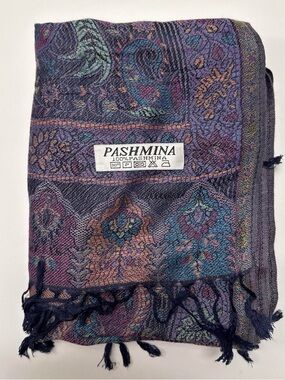 New | Limited Edition: Navy Blue Pastel Multicolor Pashmina Shawl